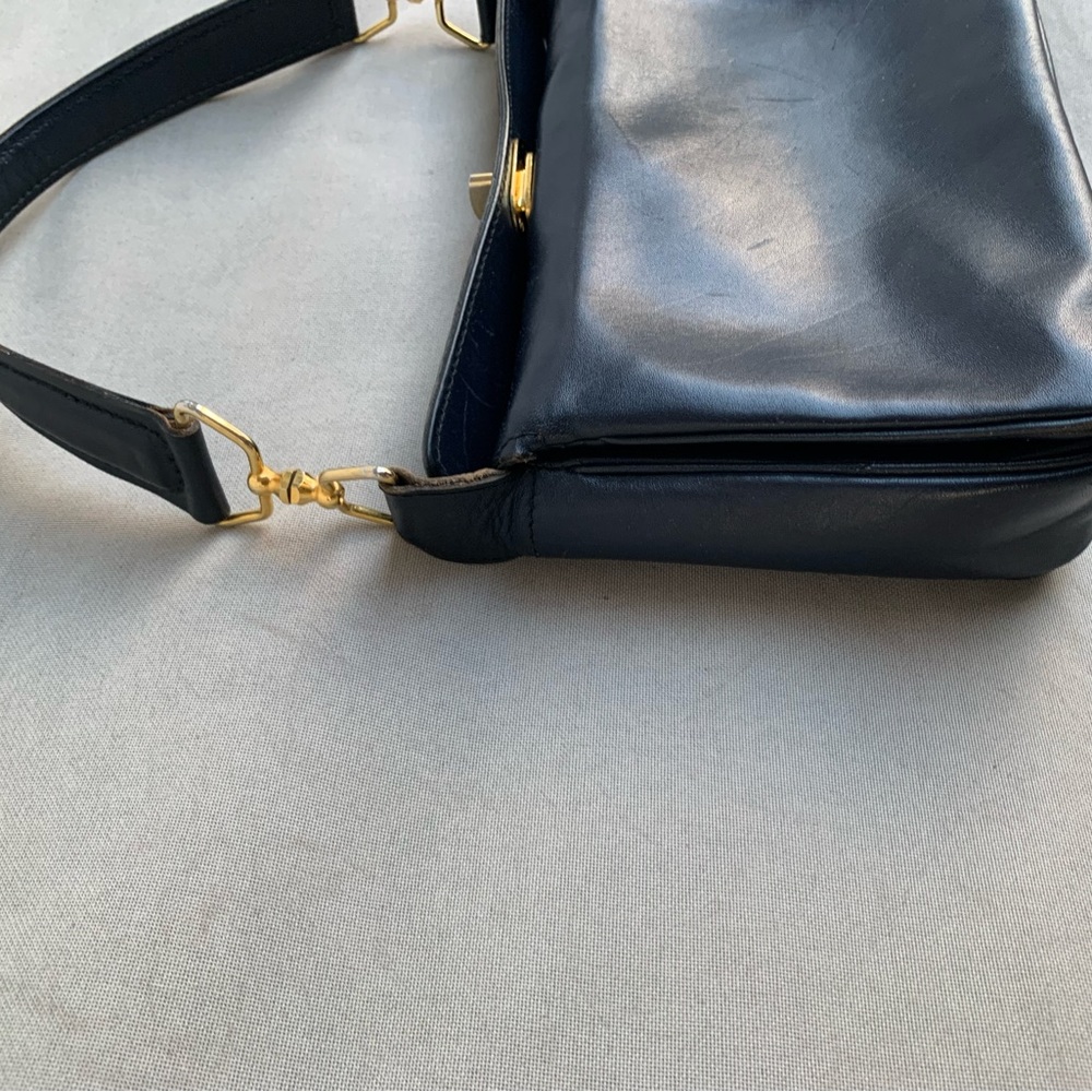 Vintage Made In Italy Dark Blue Leather Handbag bag purse Lazarus Exclusive - Picture 7 of 17
